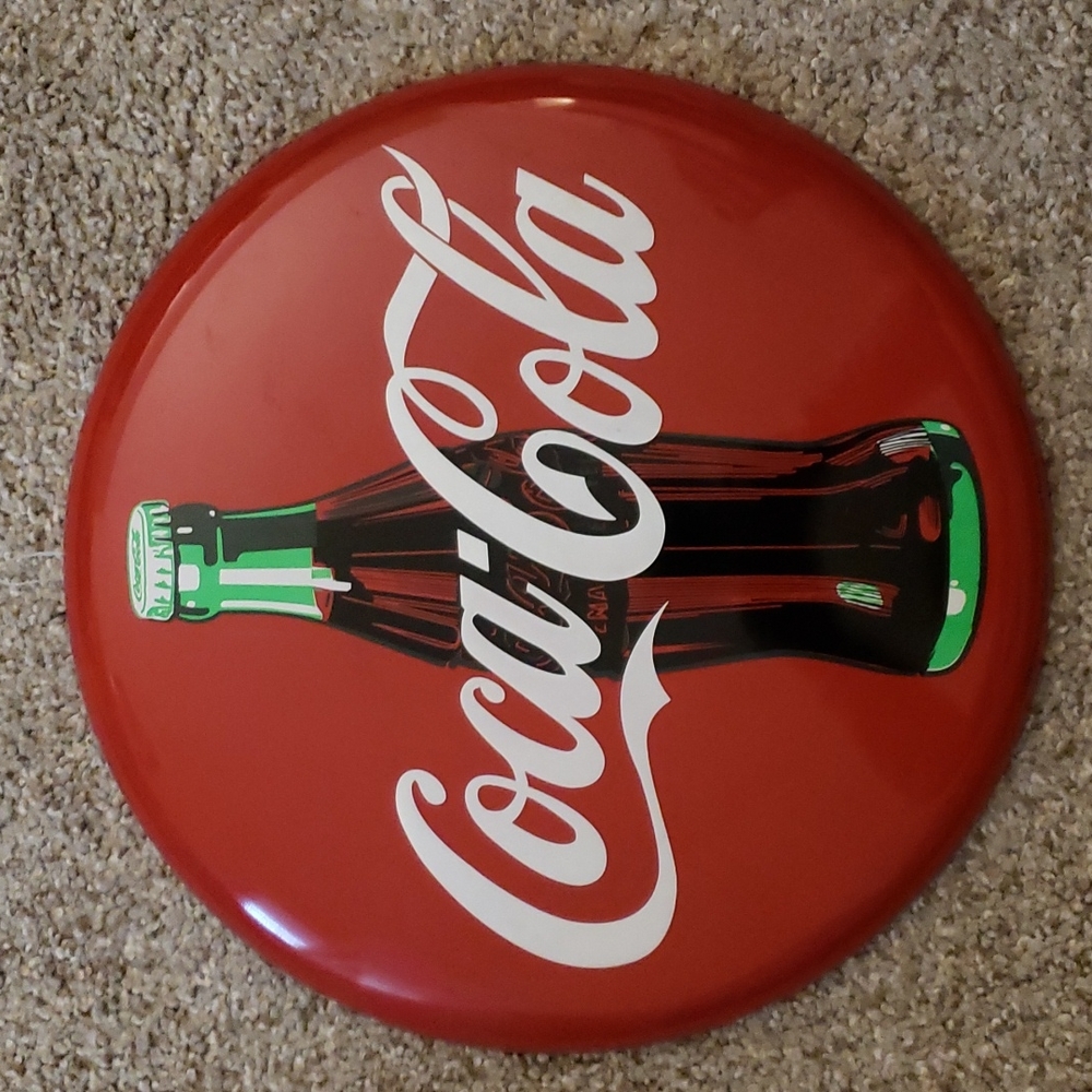 Coca Cola Button Metal Sign 12" Tacker Type Sign 1990